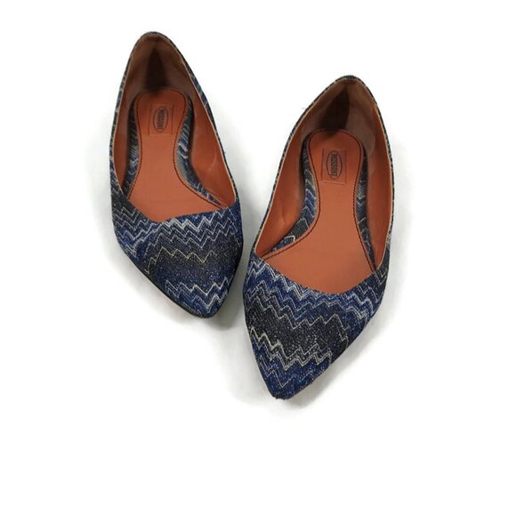 Missoni Italy Blue zig zag sparkly knit ballet flats - Picture 1 of 7